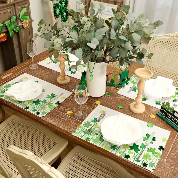 ARKENY St Patricks Day Placemats 12x18 Inches Set of 4 Shamrock Green Spring Seasonal Farmhouse Burlap Indoor Kitchen Dining Table Mats Decorations for Home Party AP3934Apple Green Placemats Set of 6  12X18