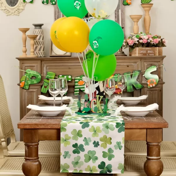 ARKENY St Patricks Day Placemats 12x18 Inches Set of 4 Shamrock Green Spring Seasonal Farmhouse Burlap Indoor Kitchen Dining Table Mats Decorations for Home Party AP3934Green Table Runner  13X108