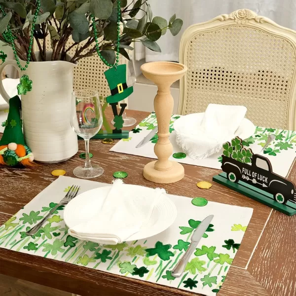 ARKENY St Patricks Day Placemats 12x18 Inches Set of 4 Shamrock Green Spring Seasonal Farmhouse Burlap Indoor Kitchen Dining Table Mats Decorations for Home Party AP3934Apple Green Placemats Set of 6  12X18