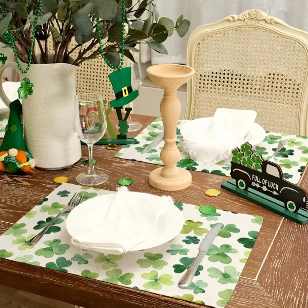 ARKENY St Patricks Day Placemats 12x18 Inches Set of 4 Shamrock Green Spring Seasonal Farmhouse Burlap Indoor Kitchen Dining Table Mats Decorations for Home Party AP3934Green Placemats Set of 4  12X18