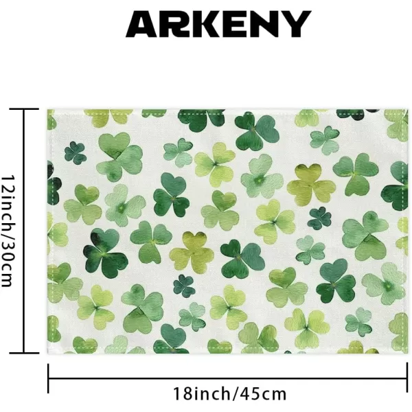 ARKENY St Patricks Day Placemats 12x18 Inches Set of 4 Shamrock Green Spring Seasonal Farmhouse Burlap Indoor Kitchen Dining Table Mats Decorations for Home Party AP3934Green Placemats Set of 4  12X18