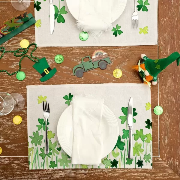 ARKENY St Patricks Day Placemats 12x18 Inches Set of 4 Shamrock Green Spring Seasonal Farmhouse Burlap Indoor Kitchen Dining Table Mats Decorations for Home Party AP3934Apple Green Placemats Set of 6  12X18