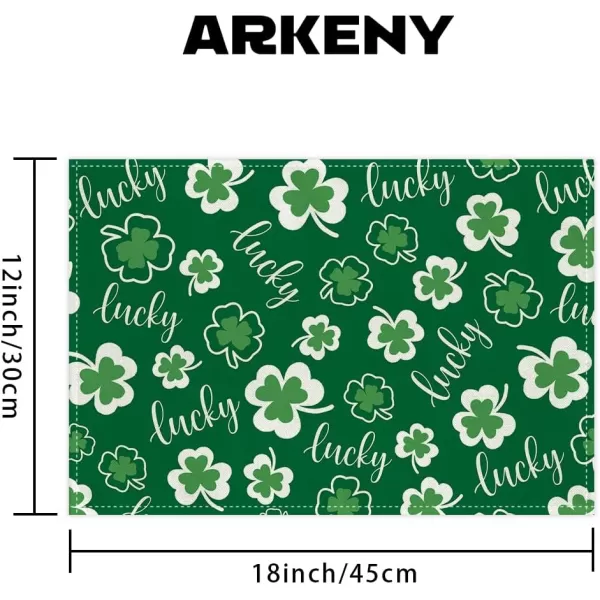 ARKENY St Patricks Day Placemats 12x18 Inches Set of 4 Shamrock Spring Seasonal Farmhouse Burlap Green Indoor Kitchen Dining Table Mats Decorations for Home Party AP5374Green Placemats Set of 4  12X18