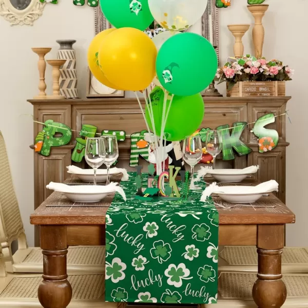 ARKENY St Patricks Day Placemats 12x18 Inches Set of 4 Shamrock Spring Seasonal Farmhouse Burlap Green Indoor Kitchen Dining Table Mats Decorations for Home Party AP5374Green Table Runner  13X48