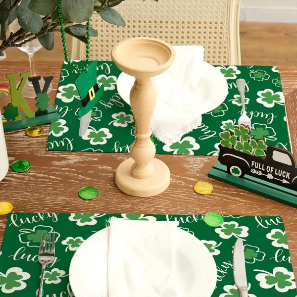 ARKENY St Patricks Day Placemats 12x18 Inches Set of 4 Shamrock Spring Seasonal Farmhouse Burlap Green Indoor Kitchen Dining Table Mats Decorations for Home Party AP5374Green Placemats Set of 4  12X18