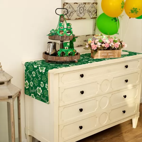 ARKENY St Patricks Day Placemats 12x18 Inches Set of 4 Shamrock Spring Seasonal Farmhouse Burlap Green Indoor Kitchen Dining Table Mats Decorations for Home Party AP5374Green Table Runner  13X108