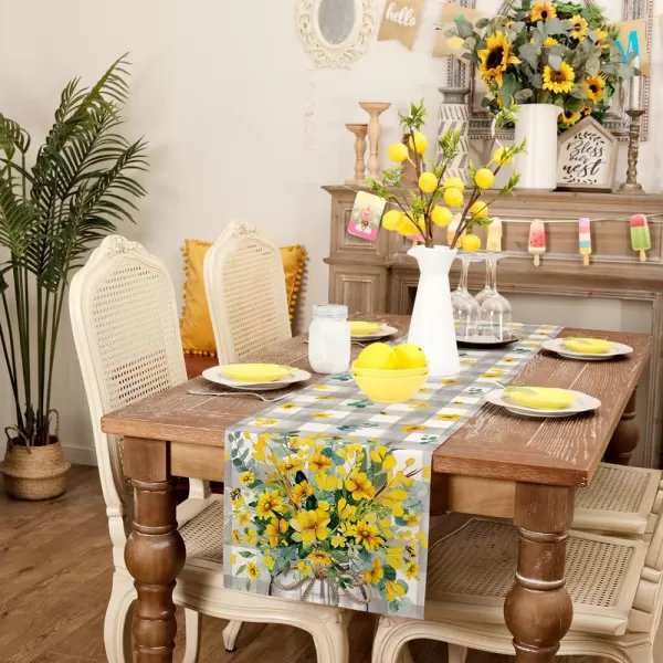 ARKENY Summer Placemats 12x18 Inches Set of 4 Flower Bee Eucalyptus Yellow Spring Seasonal Farmhouse Buffalo Plaid Burlap Indoor Anniversary Table Mats Decor for Home Party AP6024Yellow