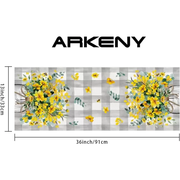 ARKENY Summer Placemats 12x18 Inches Set of 4 Flower Bee Eucalyptus Yellow Spring Seasonal Farmhouse Buffalo Plaid Burlap Indoor Anniversary Table Mats Decor for Home Party AP6024Yellow