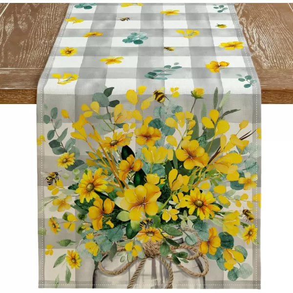 ARKENY Summer Placemats 12x18 Inches Set of 4 Flower Bee Eucalyptus Yellow Spring Seasonal Farmhouse Buffalo Plaid Burlap Indoor Anniversary Table Mats Decor for Home Party AP6024Yellow