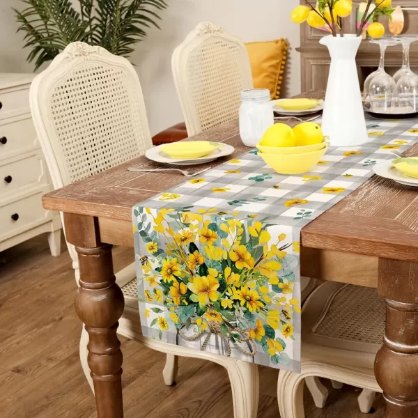 ARKENY Summer Placemats 12x18 Inches Set of 4 Flower Bee Eucalyptus Yellow Spring Seasonal Farmhouse Buffalo Plaid Burlap Indoor Anniversary Table Mats Decor for Home Party AP6024Yellow