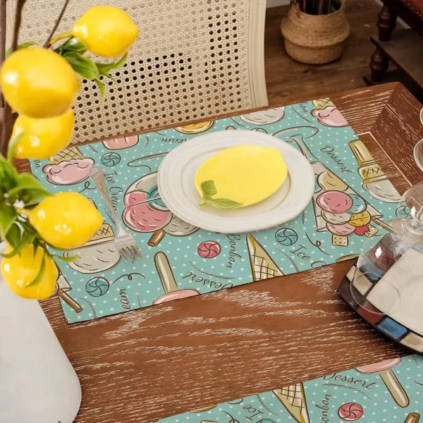 ARKENY Summer Placemats 12x18 Inches Set of 4 Ice Cream Dessert Seasonal Farmhouse Blue Burlap Indoor Kitchen Anniversary Dining Table Mats Decor for Home Party AP6094Blue