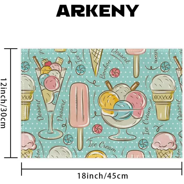 ARKENY Summer Placemats 12x18 Inches Set of 4 Ice Cream Dessert Seasonal Farmhouse Blue Burlap Indoor Kitchen Anniversary Dining Table Mats Decor for Home Party AP6094Blue