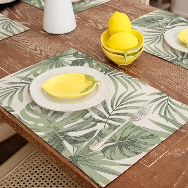 ARKENY Summer Placemats 12x18 Inches Set of 4 Palm Leaf Seasonal Farmhouse Green Burlap Indoor Kitchen Anniversary Dining Table Mats Decor for Home Party AP6004Light Green