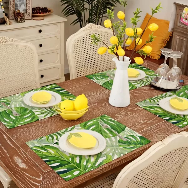 ARKENY Summer Placemats 12x18 Inches Set of 4 Palm Leaf Seasonal Farmhouse Green Burlap Indoor Kitchen Anniversary Dining Table Mats Decor for Home Party AP6004Green