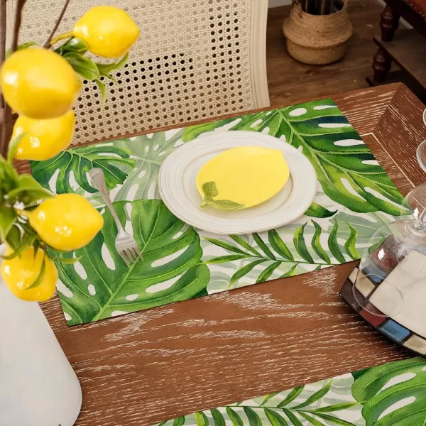 ARKENY Summer Placemats 12x18 Inches Set of 4 Palm Leaf Seasonal Farmhouse Green Burlap Indoor Kitchen Anniversary Dining Table Mats Decor for Home Party AP6004Green