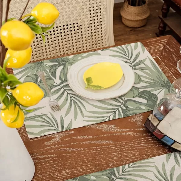 ARKENY Summer Placemats 12x18 Inches Set of 4 Palm Leaf Seasonal Farmhouse Green Burlap Indoor Kitchen Anniversary Dining Table Mats Decor for Home Party AP6004Light Green