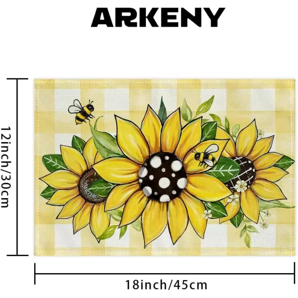 ARKENY Summer Placemats 12x18 Inches Set of 4 Sunflower Bee Yellow Seasonal Farmhouse Buffalo Plaid Burlap Indoor Kitchen Anniversary Dining Table Mats Decor for Home Party AP6054Yellow