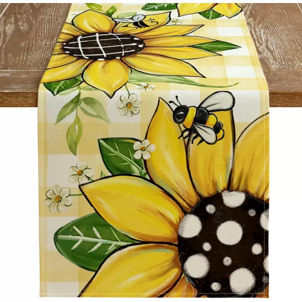 ARKENY Summer Placemats 12x18 Inches Set of 4 Sunflower Bee Yellow Seasonal Farmhouse Buffalo Plaid Burlap Indoor Kitchen Anniversary Dining Table Mats Decor for Home Party AP6054Yellow