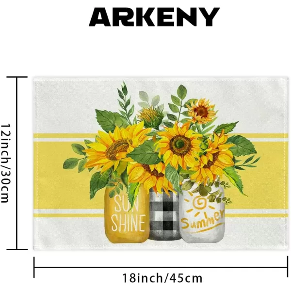 ARKENY Summer Placemats 12x18 Inches Set of 4 Sunflower Vase Sunshine Yellow Seasonal Farmhouse Stripe Burlap Indoor Kitchen Anniversary Dining Table Mats Decor for Home Party AP6064Yellow