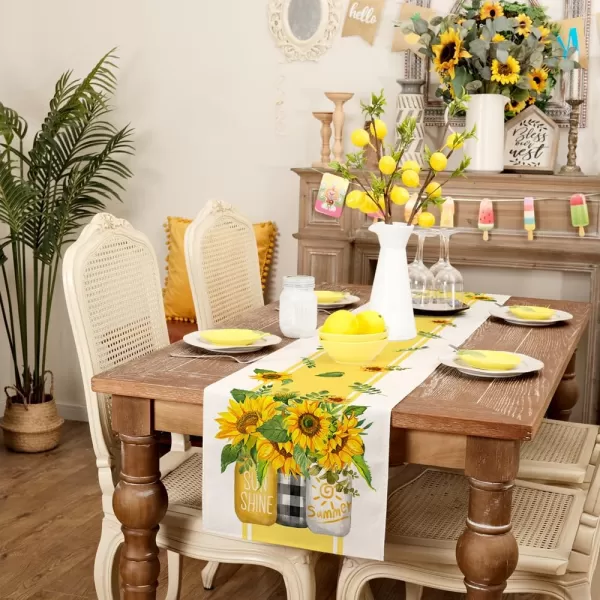 ARKENY Summer Placemats 12x18 Inches Set of 4 Sunflower Vase Sunshine Yellow Seasonal Farmhouse Stripe Burlap Indoor Kitchen Anniversary Dining Table Mats Decor for Home Party AP6064Yellow