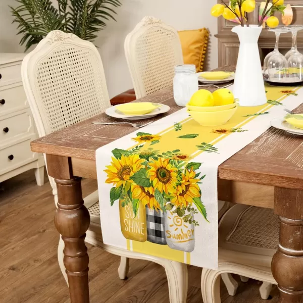 ARKENY Summer Placemats 12x18 Inches Set of 4 Sunflower Vase Sunshine Yellow Seasonal Farmhouse Stripe Burlap Indoor Kitchen Anniversary Dining Table Mats Decor for Home Party AP6064Yellow