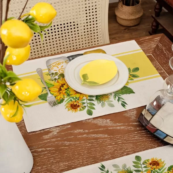 ARKENY Summer Placemats 12x18 Inches Set of 4 Sunflower Vase Sunshine Yellow Seasonal Farmhouse Stripe Burlap Indoor Kitchen Anniversary Dining Table Mats Decor for Home Party AP6064Yellow