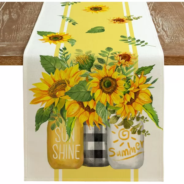 ARKENY Summer Placemats 12x18 Inches Set of 4 Sunflower Vase Sunshine Yellow Seasonal Farmhouse Stripe Burlap Indoor Kitchen Anniversary Dining Table Mats Decor for Home Party AP6064Yellow