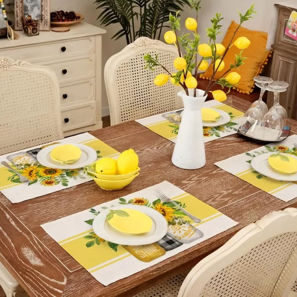 ARKENY Summer Placemats 12x18 Inches Set of 4 Sunflower Vase Sunshine Yellow Seasonal Farmhouse Stripe Burlap Indoor Kitchen Anniversary Dining Table Mats Decor for Home Party AP6064Yellow