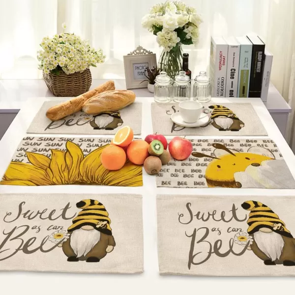 ARKENY Summer Sunflower Sunshine Sweet Bee Gnomes Placemats 12x18 Inches Set of 4Seasonal Burlap Watercolor Farmhouse Indoor Kitchen Dining Table Decoration for Home PartyARKENY Summer Sunflower Sunshine Sweet Bee Gnomes Placemats 12x18 Inches Set of 4Seasonal Burlap Watercolor Farmhouse Indoor Kitchen Dining Table Decoration for Home Party