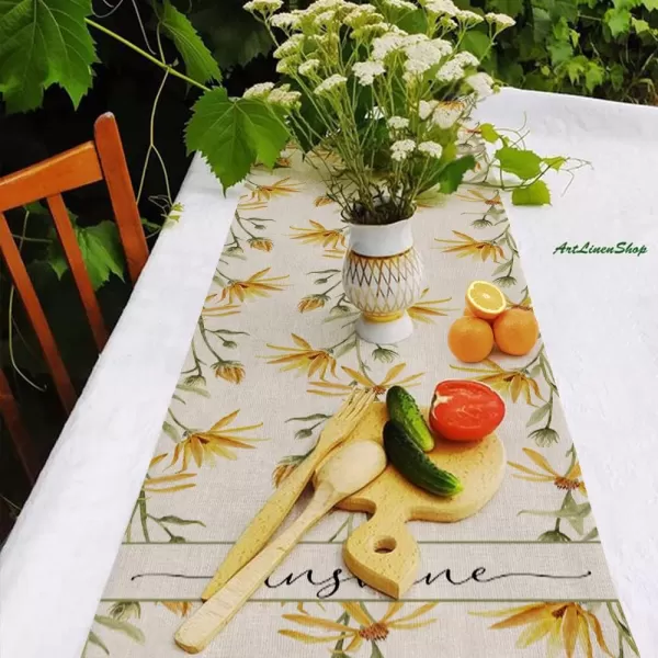 ARKENY Summer Sunshine Flower Table Runner 13x72 InchesSeasonal Burlap Farmhouse Indoor Kitchen Dining Table Decoration for Home PartyARKENY Summer Sunshine Flower Table Runner 13x72 InchesSeasonal Burlap Farmhouse Indoor Kitchen Dining Table Decoration for Home Party