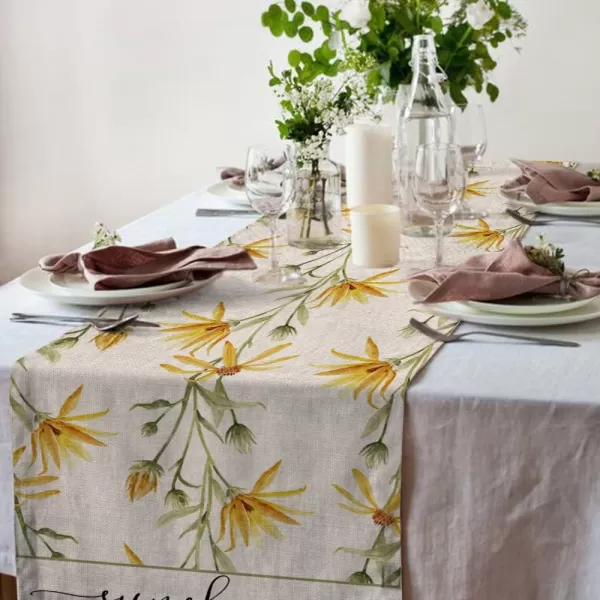 ARKENY Summer Sunshine Flower Table Runner 13x72 InchesSeasonal Burlap Farmhouse Indoor Kitchen Dining Table Decoration for Home PartyARKENY Summer Sunshine Flower Table Runner 13x72 InchesSeasonal Burlap Farmhouse Indoor Kitchen Dining Table Decoration for Home Party