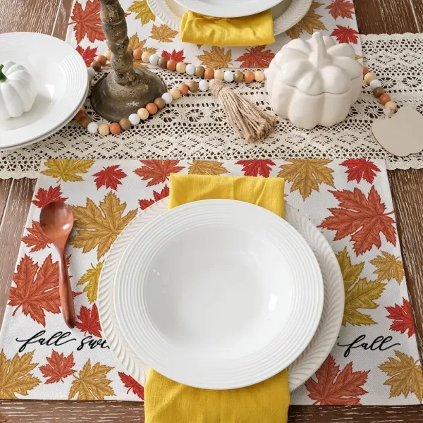 ARKENY Sweet Fall Thanksgiving Placemats 12x18 Inches Set of 4Maple Leaves Seasonal Burlap Farmhouse Indoor Kitchen Dining Table Autumn Decorations for Home Party AP44318Multicolor Placemats Set of 4  12X18