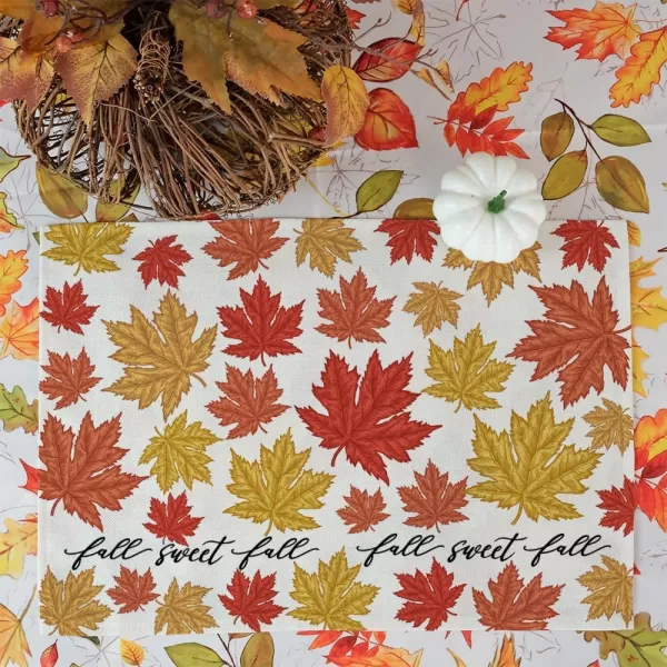 ARKENY Sweet Fall Thanksgiving Placemats 12x18 Inches Set of 4Maple Leaves Seasonal Burlap Farmhouse Indoor Kitchen Dining Table Autumn Decorations for Home Party AP44318Multicolor Placemats Set of 4  12X18