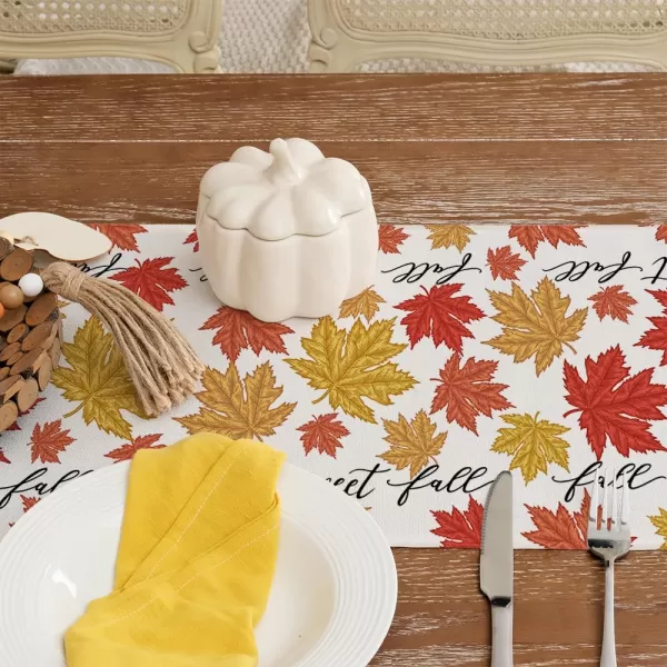 ARKENY Sweet Fall Thanksgiving Placemats 12x18 Inches Set of 4Maple Leaves Seasonal Burlap Farmhouse Indoor Kitchen Dining Table Autumn Decorations for Home Party AP44318Multi Color Table Runner  13X72