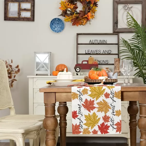 ARKENY Sweet Fall Thanksgiving Placemats 12x18 Inches Set of 4Maple Leaves Seasonal Burlap Farmhouse Indoor Kitchen Dining Table Autumn Decorations for Home Party AP44318Multi Color Table Runner  13X72