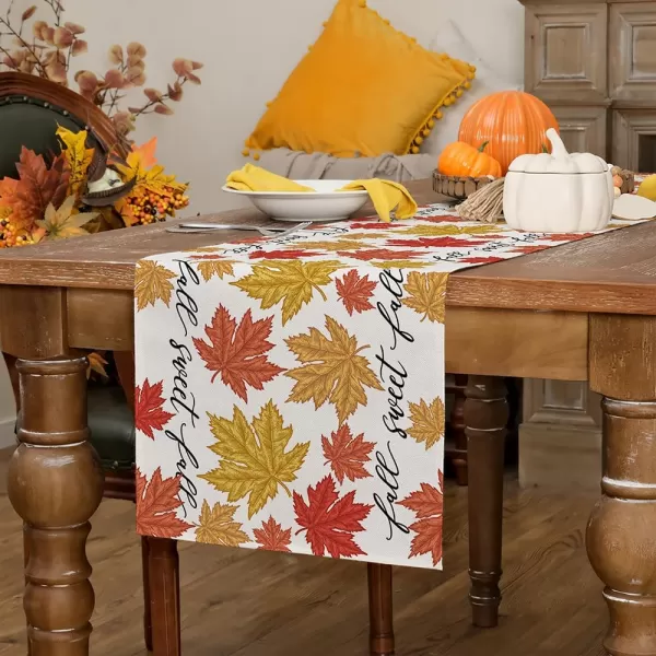 ARKENY Sweet Fall Thanksgiving Placemats 12x18 Inches Set of 4Maple Leaves Seasonal Burlap Farmhouse Indoor Kitchen Dining Table Autumn Decorations for Home Party AP44318Multi Color Table Runner  13X72