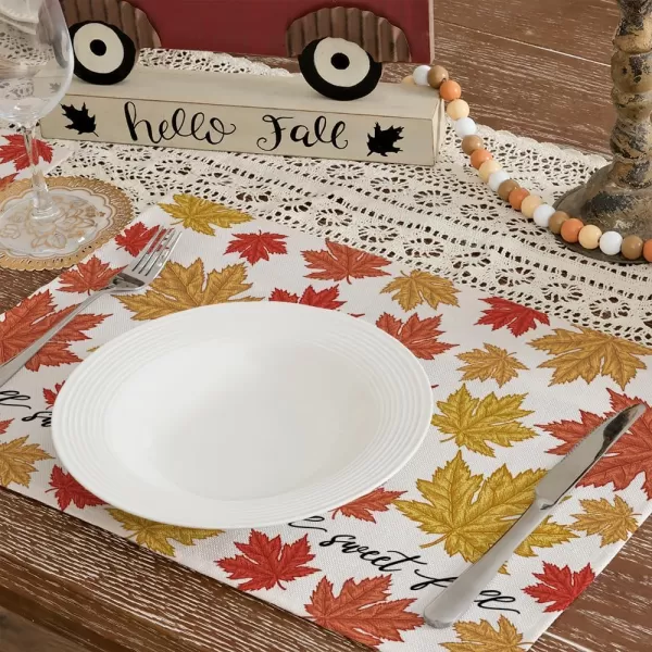 ARKENY Sweet Fall Thanksgiving Placemats 12x18 Inches Set of 4Maple Leaves Seasonal Burlap Farmhouse Indoor Kitchen Dining Table Autumn Decorations for Home Party AP44318Multicolor Placemats Set of 4  12X18