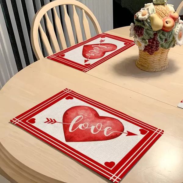 ARKENY Valentines Day Love Heart Placemats 12x18 Inches Set of 4Seasonal Burlap Farmhouse Indoor Kitchen Dining Table Decoration for Home PartyARKENY Valentines Day Love Heart Placemats 12x18 Inches Set of 4Seasonal Burlap Farmhouse Indoor Kitchen Dining Table Decoration for Home Party