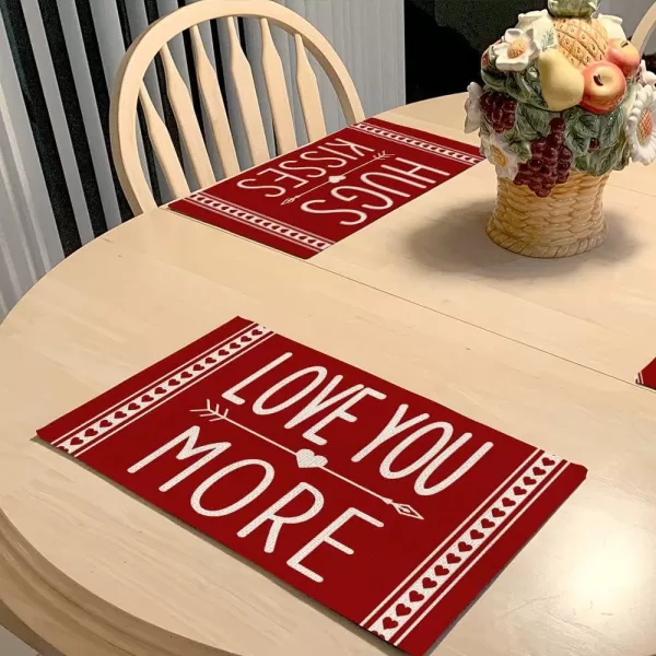 ARKENY Valentines Day Love You More Huge Kisses Placemats Set of 4 Indoor Decor for Dining Table Farmhouse Holiday Party Decoration AP021placemats 12X18