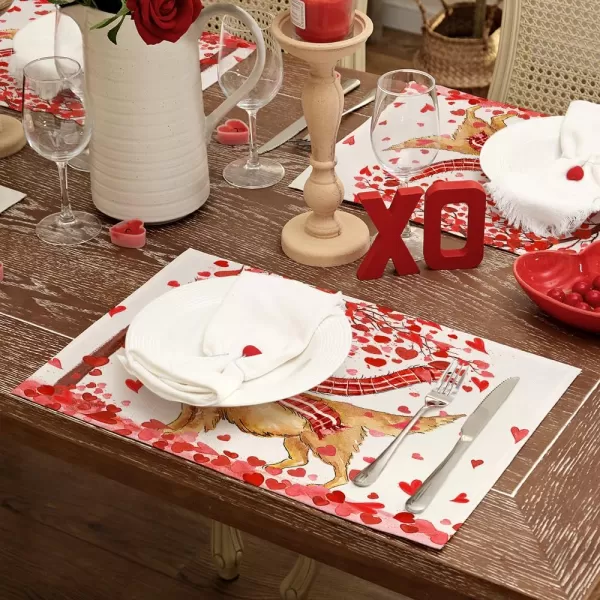 ARKENY Valentines Day Placemats Set of 4 Dog Heart Seasonal Farmhouse Burlap Indoor Kitchen Dining Table Mats Decorations for Home Party AP3414Red Placemats Set of 4  12X18