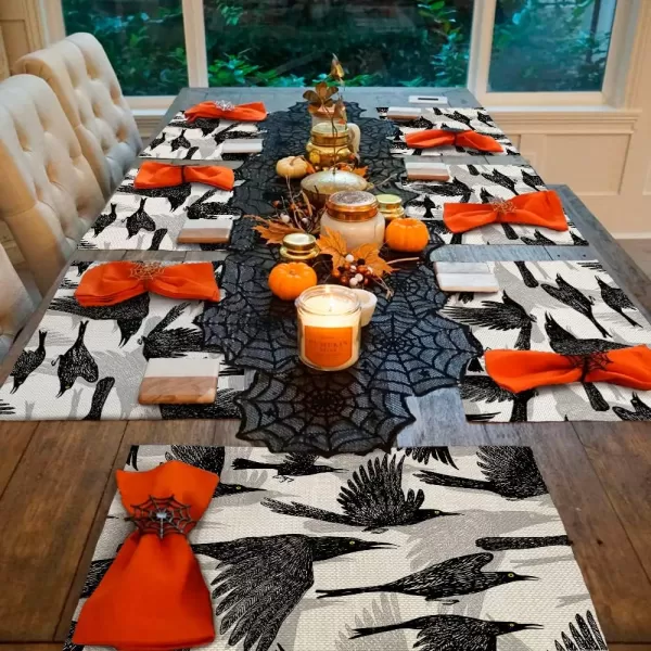 Halloween Decorations Crow Placemats 12 x 18 Inch Set of 4 Party Dcor Rustic Vintage Washable Table Mats AP178Halloween Decorations Crow Placemats 12 x 18 Inch Set of 4 Party Dcor Rustic Vintage Washable Table Mats AP178