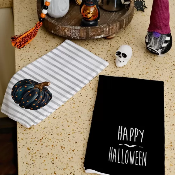 Halloween Kitchen Dish Towels Black Pumpkin Polka dot Stripes 18x26 Inch Ultra Absorbent Bar Drying Cloth Vintage Tea Sign Hand Towel for Cooking Set of 2 AD091Black Farmhouse