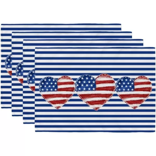 ARKENY 4th of July Decorations American Flag Heart Placemats 12x18 Inches Memorial Day Patriotic Blue Stripes Place mats Independence Day Decor AP26318ARKENY 4th of July Decorations American Flag Heart Placemats 12x18 Inches Memorial Day Patriotic Blue Stripes Place mats Independence Day Decor AP26318