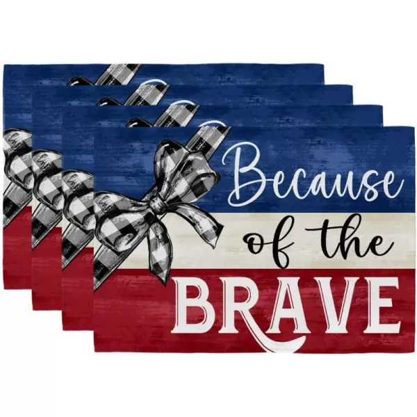 ARKENY 4th of July Decorations Black Bowknot Placemats 12x18 Inches Memorial Day Patriotic Because of Brave Sign Place mats Independence Day Decor AP26218ARKENY 4th of July Decorations Black Bowknot Placemats 12x18 Inches Memorial Day Patriotic Because of Brave Sign Place mats Independence Day Decor AP26218