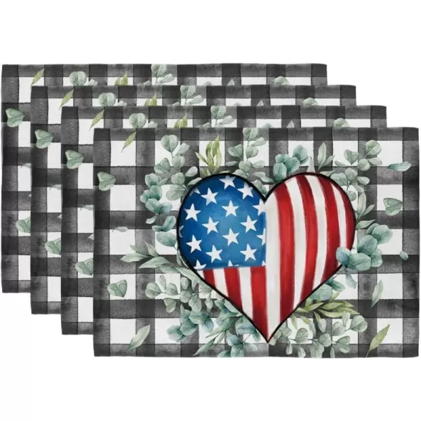 ARKENY 4th of July Decorations Black Buffalo Plaid Placemats 12x18 Inches Memorial Day Patriotic Eucalyptus Heart Place mats Independence Day Decor AP26818ARKENY 4th of July Decorations Black Buffalo Plaid Placemats 12x18 Inches Memorial Day Patriotic Eucalyptus Heart Place mats Independence Day Decor AP26818