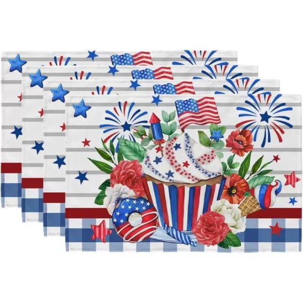 ARKENY 4th of July Decorations Blue Buffalo Plaid Cake Placemats 12x18 Inches Memorial Day Patriotic Floral Place mats Independence Day Decor AP27118Muti Placemats 12X18