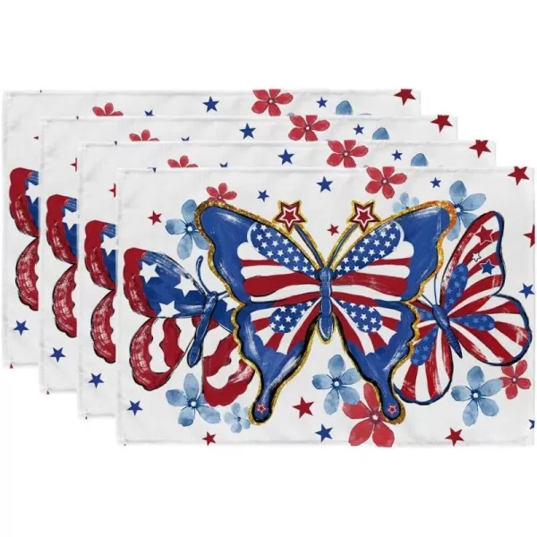 ARKENY 4th of July Decorations Blue Butterfly Placemats 12x18 Inches Memorial Day Patriotic Floral Place mats Independence Day Decor AP27218Muti Placemats 12X18