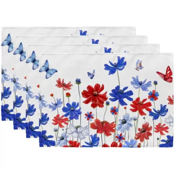 ARKENY 4th of July Decorations Red Floral Placemats 12x18 Inches Memorial Day Patriotic Butterfly Place mats Independence Day Decor AP26718Muti Placemats 12X18