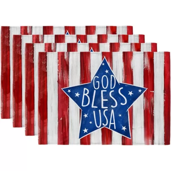 ARKENY 4th of July Decorations Star Placemats 12x18 Inches Memorial Day Patriotic Red Stripe Glod Bless USA Sign Place mats Independence Day Decor AP26518ARKENY 4th of July Decorations Star Placemats 12x18 Inches Memorial Day Patriotic Red Stripe Glod Bless USA Sign Place mats Independence Day Decor AP26518