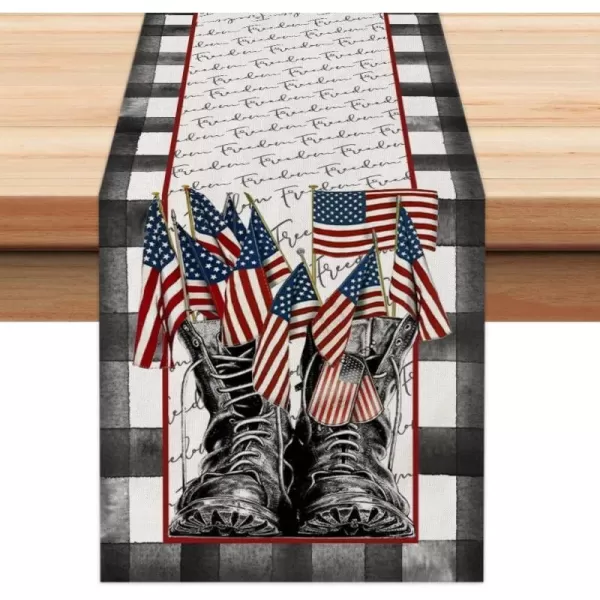 ARKENY 4th of July Patriotic Table Runner 72 Inches Black Buffalo Check Boots American Independence Day Holiday Home Coffee Table Dining Farmhouse Party Tabletop Decoration AT42372ARKENY 4th of July Patriotic Table Runner 72 Inches Black Buffalo Check Boots American Independence Day Holiday Home Coffee Table Dining Farmhouse Party Tabletop Decoration AT42372